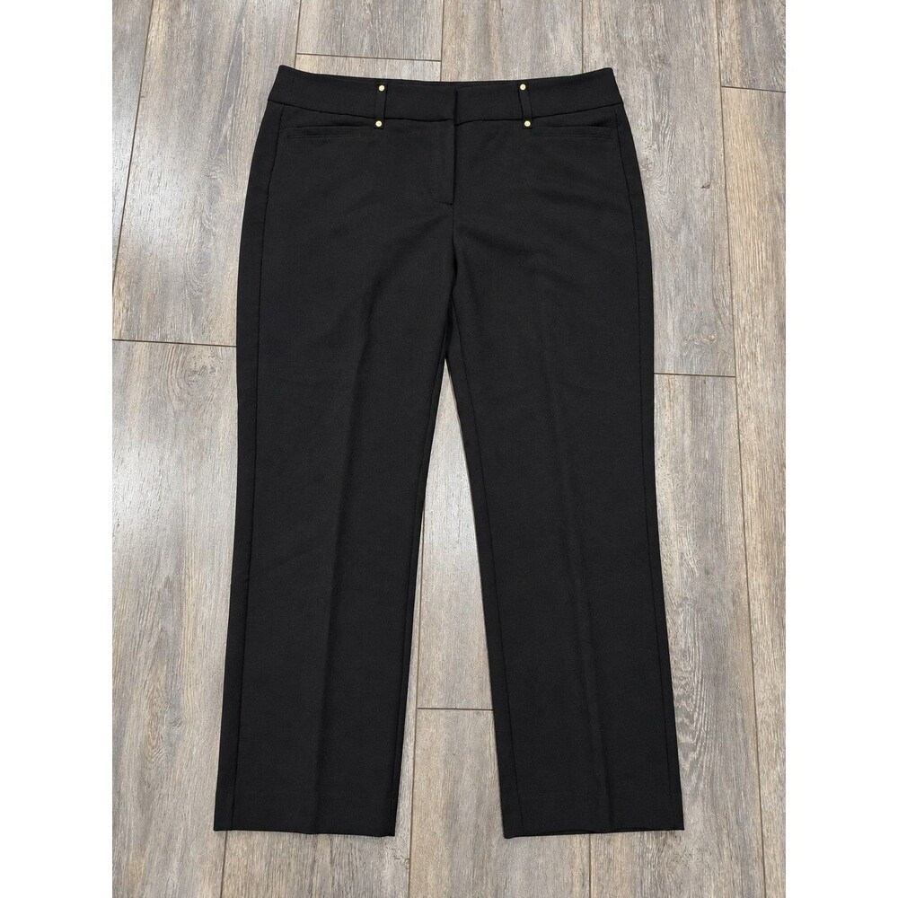 Anne Klein Women's Black Straight Leg Pull On Dress Pants Gold Hardware 36x27
